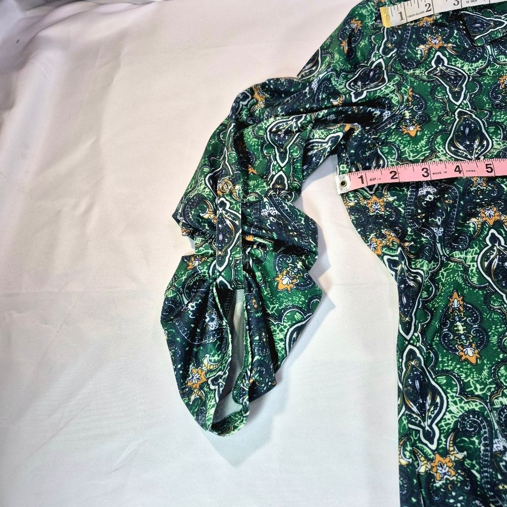 Valolia Green Blue Orange Paisley Print V-Neck Tunic Blouse Shirt XL - Picture 11 of 15